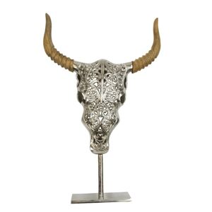 Lebka býka na podstavci s dřevěnými rohy - 40*7,5*60cm