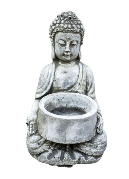 Malá betonová dekorace sedící Buddha na čajovou svíčku - 7,5*7,5*10cm
