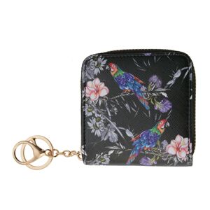 Malá černá peněženka s květy a papoušky Papagay - 10*10 cm