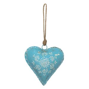 Modré závěsné kovové srdce se zdovením Heartic - 15*4*15 cm Clayre & Eef