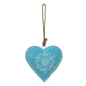Modré závěsné kovové srdce se zdovením Heartic - 16*1*15 cm Clayre & Eef