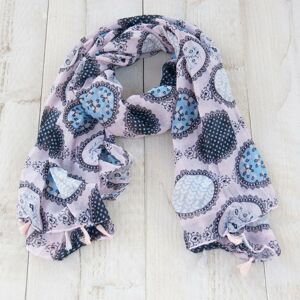 Modro - růžový šátek s třásněmi - 80*180 cm