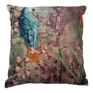 Modro- růžový sametový polštář okouzlující papoušek  - 45*45*15cm