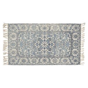 Modro-šedý bavlněný koberec s ornamenty a třásněmi - 140*200 cm Clayre & Eef