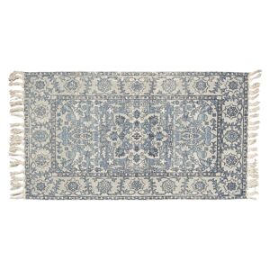 Modro-šedý bavlněný koberec s ornamenty a třásněmi - 70*120 cm Clayre & Eef