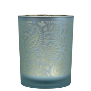 Modro stříbrný skleněný svícen s ornamenty Paisley vel.M - Ø10*12,5cm Mars & More
