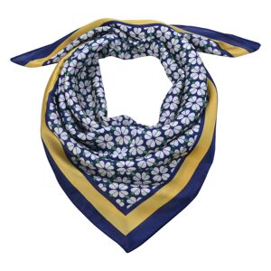 Modro zlatý šátek s bílými květy - 70*70 cm