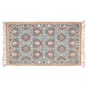 Modrý bavlněný koberec s ornamenty a třásněmi - 140*200 cm Clayre & Eef