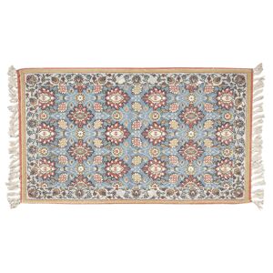 Modrý bavlněný koberec s ornamenty a třásněmi - 70*120 cm Clayre & Eef