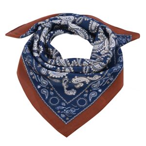 Modrý šátek s ornamenty a hnědým lemováním - 70*70 cm