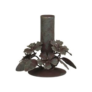 Mosazný antik kovový svícen na úzkou svíčku s květy Flower - 10*6*10cm Chic Antique