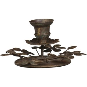 Mosazný antik kovový svícen s květy na úzkou svíčku - Ø 8,5*6,5cm Chic Antique