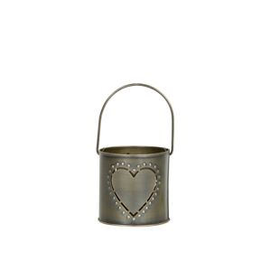 Mosazný antik kovový svícen se srdíčkem a držadlem Heart - 8*8 cm Chic Antique