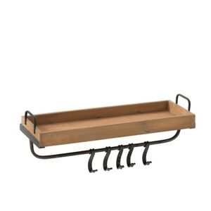 Nástěnná dřevěná polička s kovovými háčky Plank - 62*20*24cm