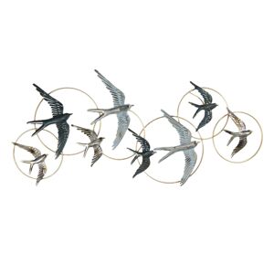 Nástěnná kovová dekorace Ptáci v kruzích - 98*4*47 cm