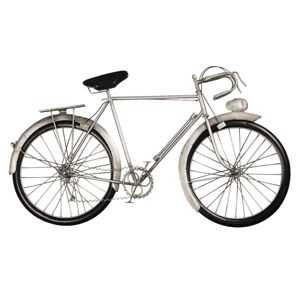 Nástěnná kovová dekorace Stříbrný retro bicykl - 62*5*34 cm