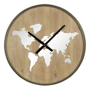 Nástěnné dřevěné hodiny s kontinenty – Ø 61*7 cm / 1*AA
