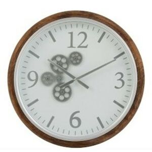 Nástěnné hodiny s dřevěným rámem a ozubenými kolečky Laudine S - Ø 52*7 cm