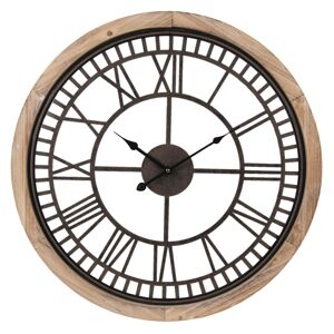 Nástěnné hodiny s kovovým ciferníkem a dřevěným rámem - Ø 60*4 cm / 1*AA Clayre & Eef