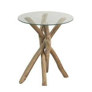 Odkládací dřevěný stolek se skleněnou deskou Branch - Ø50*58cm