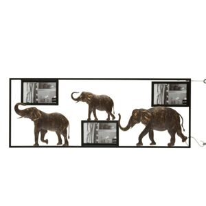 Hnědý kovový nástěnný retro fotorám se slony  - 74,5*28,5*2 cm