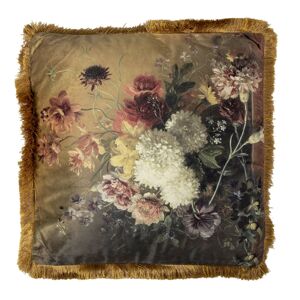Polštář s motivem květin a třásněmi  Abelia - 45*45*4 cm Clayre & Eef