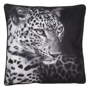 Černý polštář s hlavou leoparda - 45*45 cm