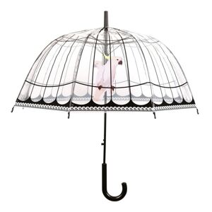 Průhledný deštník pro dospělé s černým držadlem a papouškem - Ø 80 cm Clayre & Eef