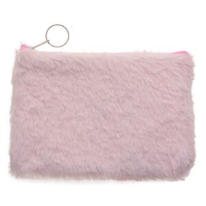 Růžová menší peněženka s chlupem na zip - 17*12 cm