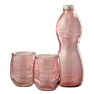 Růžová skleněná láhev a 2skleničky Natural - Ø 10*26cm