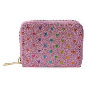 Růžová třpytivá peněženka se srdíčky - 11*9 cm