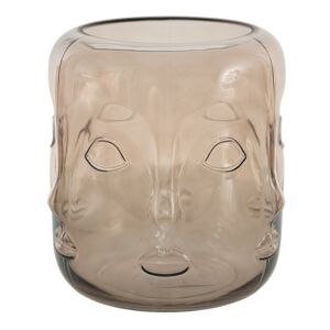 Růžovo-hnědá skleněná váza s designem obličeje - Ø 18*21 cm Clayre & Eef