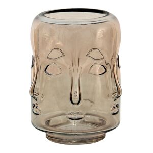 Růžovo-hnědá skleněná váza s designem obličeje - Ø14*18 cm Clayre & Eef