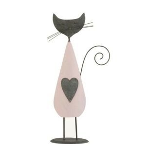 Růžovo-šedá dekorace kočka Cat - 13*7*32 cm