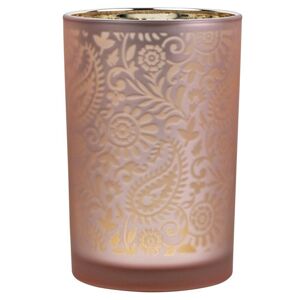 Růžovo stříbrný skleněný svícen s ornamenty Paisley vel.L - Ø 12*18cm Mars & More