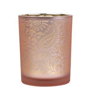 Růžovo stříbrný skleněný svícen s ornamenty Paisley vel.M - Ø 10*12,5cm Mars & More
