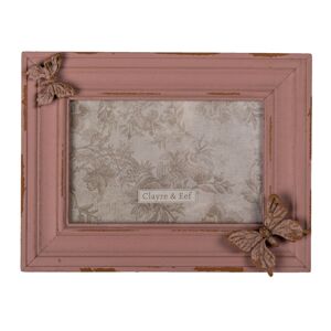 Růžový dřevěný fotorámeček s motýlem - 21*2*16 cm / 15*10 cm Clayre & Eef