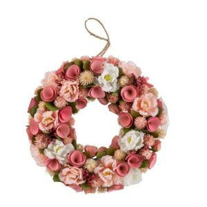 Růžový jarní věnec s květinami - Ø 32*7 cm  J-Line