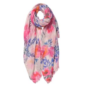 Růžový šátek s motivem květin - 70*180 cm