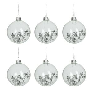 Sada 6 skleněných vánočních koulí se stříbrnými kuličkami - Ø 8*8,8 cm