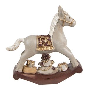 Šedá vánoční dekorace houpací koník s dárky - 11*3*11 cm Clayre & Eef