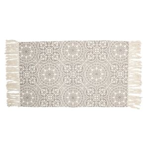 Šedo-krémový bavlněný koberec s ornamenty a třásněmi - 70*120 cm