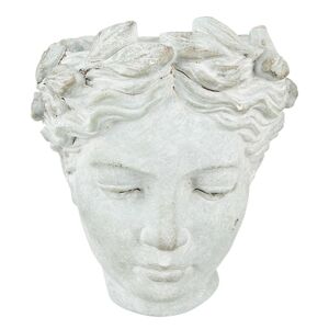 Šedý antik cementový nástěnný květináč hlava ženy - 17*13*21 cm Clayre & Eef