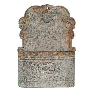 Šedý antik plechový nástěnný box na květiny s rezavou patinou Country Road - 24*10*33 cm Clayre & Eef