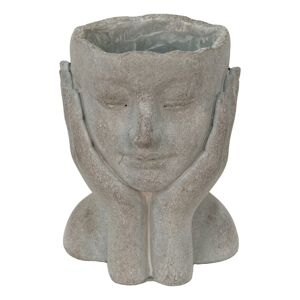 Šedý cementový květináč hlava ženy v dlaních L - 16*16*22 cm Clayre & Eef