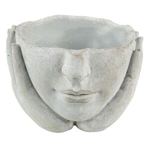Šedý cementový květináč hlava ženy v dlaních S - 17*17*11 cm Clayre & Eef