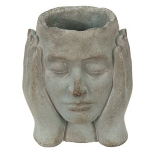 Šedý cementový květináč hlava ženy v dlaních - 18*17*21 cm Clayre & Eef