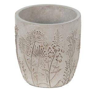 Šedý cementový obal na květináč s lučními květy Wildflowers - Ø13*14cm Clayre & Eef