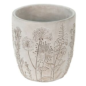 Šedý cementový obal na květináč s lučními květy Wildflowers - Ø20*21cm Clayre & Eef