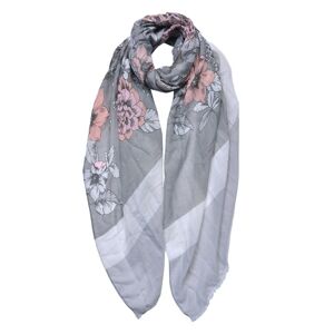 Šedý dámský šátek s barevnými květy - 85*180 cm Clayre & Eef